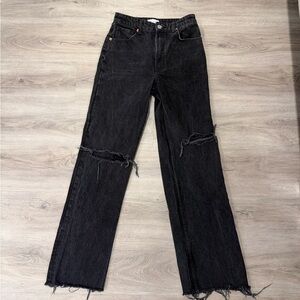 Zara Black Straight-Leg Distressed Jeans